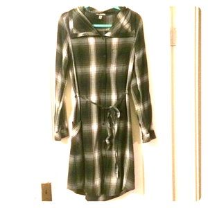Forest Green Flannel Cowl Neck Shirtdress